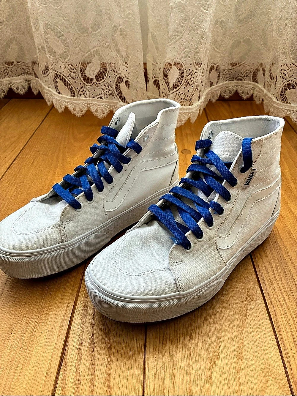 Vans Sk8-Hi High Top Platform Sneakers White & Blue US 8.5
